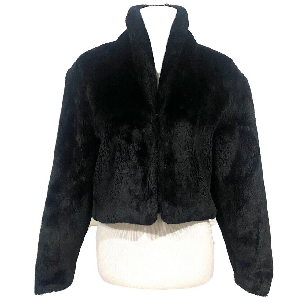 St. Maarten Dallas Vintage Faux Fur Jacket Women’s Black Short Black Sz Small